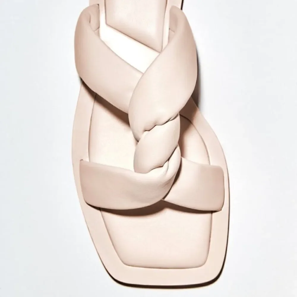 Zara Off White Crème Pink Flat Leather Sandals Shoes Size 8 - Picture 5 of 9